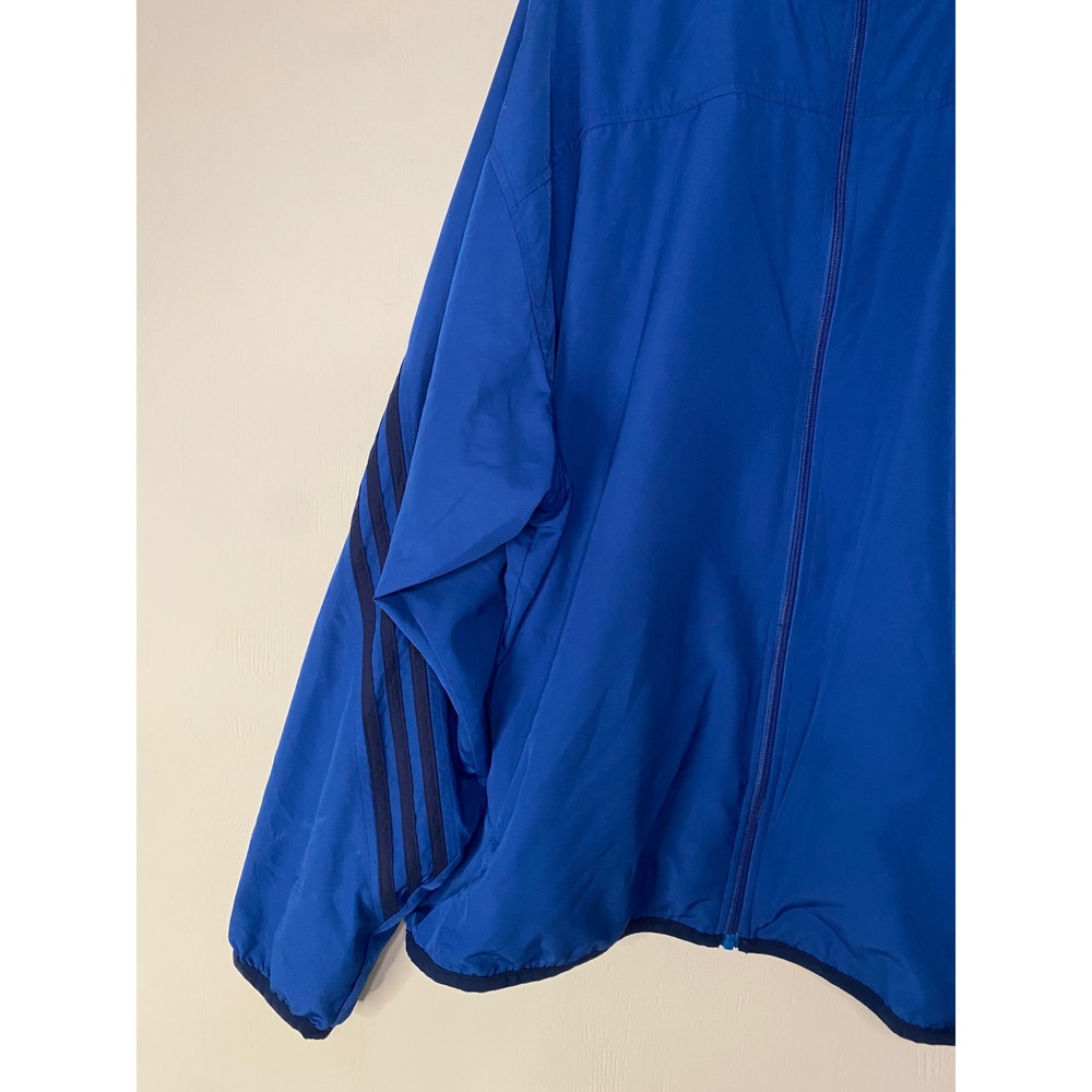 Adidas Mens 3XL Windbreaker Jacket Blue Full Zip Mesh Lined 3 Stripe Track Coat - Picture 3 of 16